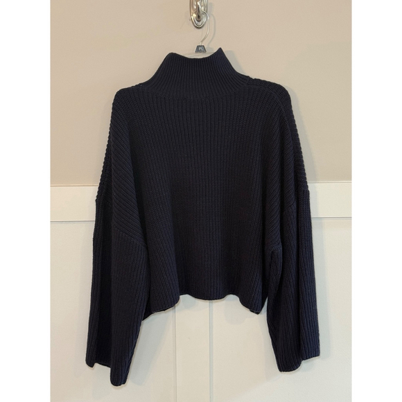 Women's Topshop Navy Ribbed Turtleneck Sweater XS - Picture 2 of 4
